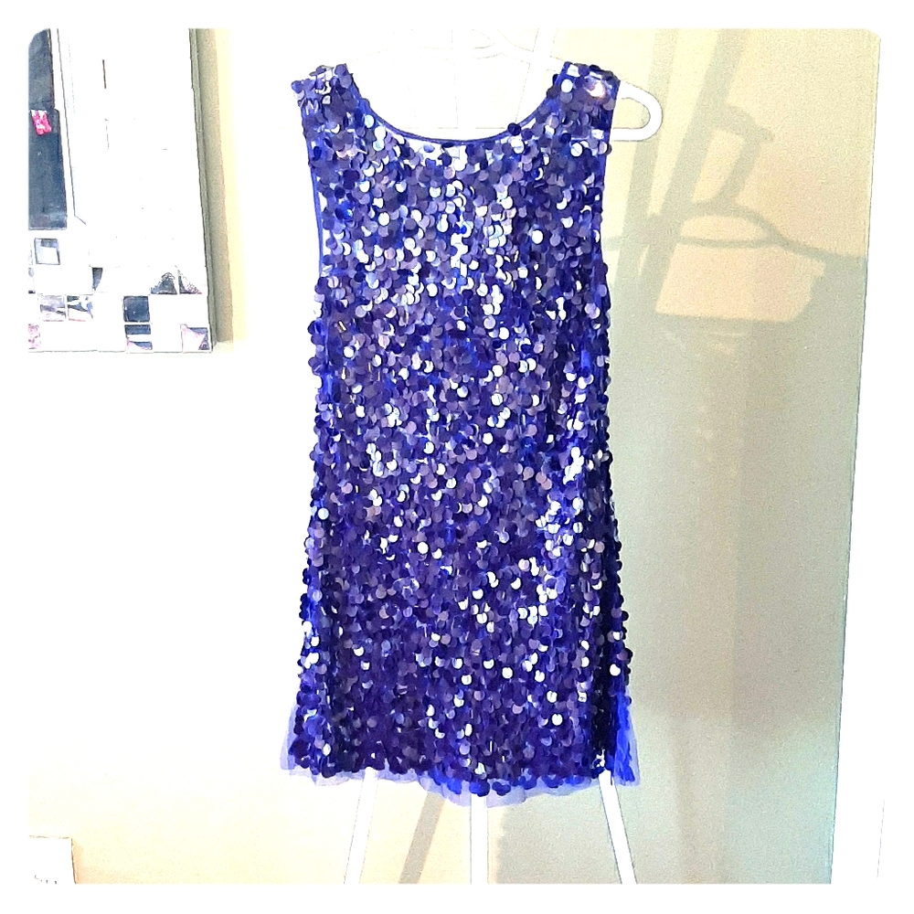 Blue sequined le chateau dress